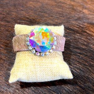 Hair on hide leather bracelet with Swarovski crystal stone